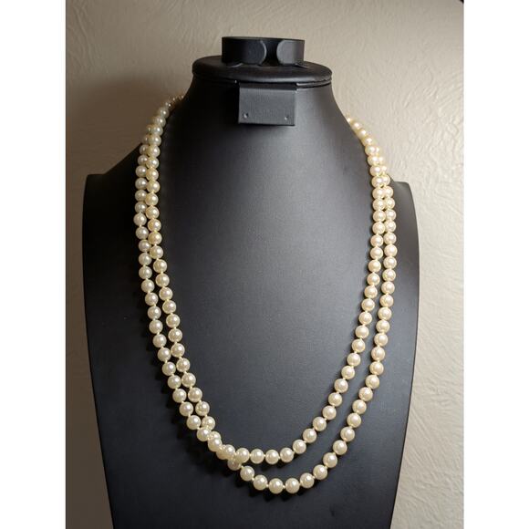 RARE 80s VTG Signed GEP 54" Faux Pearls Gold-Tone Lobster Claw Clasp Necklace - Picture 7 of 7